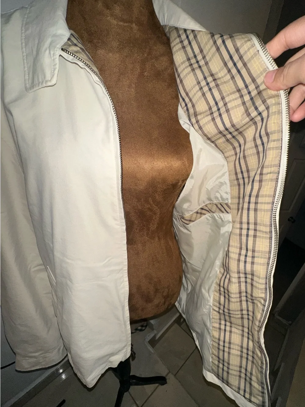 London Fog Tan and Navy Plaid Lined Jacket